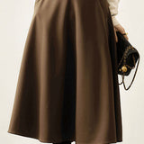 Casual Commuter Woolen High-Waist A-Line Midi Skirt