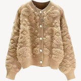Casual Versatile Solid-Color Pearl Button Knitted Cardigan