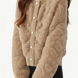 Casual Versatile Solid-Color Pearl Button Knitted Cardigan