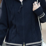 Double-Zipper Cable-Knit Stand Collar Knitted Cardigan