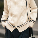 Double-Zipper Cable-Knit Stand Collar Knitted Cardigan