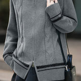 Double-Zipper Cable-Knit Stand Collar Knitted Cardigan