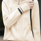 Double-Zipper Cable-Knit Stand Collar Knitted Cardigan