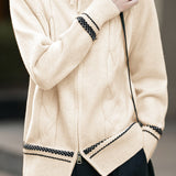Double-Zipper Cable-Knit Stand Collar Knitted Cardigan
