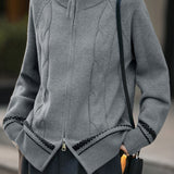 Double-Zipper Cable-Knit Stand Collar Knitted Cardigan