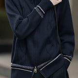 Double-Zipper Cable-Knit Stand Collar Knitted Cardigan