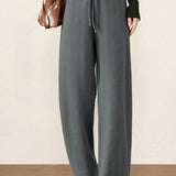 Casual Versatile Homewear Solid-Color Arrow Pattern Fleece Wide-Leg Pants