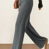 Casual Versatile Homewear Solid-Color Arrow Pattern Fleece Wide-Leg Pants