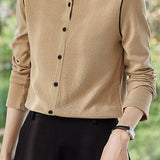 Casual Versatile Patchwork Color-Block Half-High Neck Knitted Top