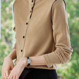 Casual Versatile Patchwork Color-Block Half-High Neck Knitted Top