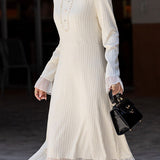 Elegant Temperament Solid-Color Lace Trim Knitted Dress
