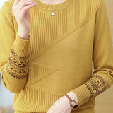 Casual Versatile Crew Neck Jacquard Pullover Knitted Top