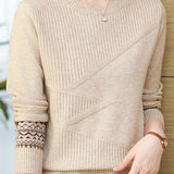 Casual Versatile Crew Neck Jacquard Pullover Knitted Top