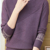 Casual Versatile Crew Neck Jacquard Pullover Knitted Top