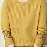 Casual Versatile Crew Neck Jacquard Pullover Knitted Top