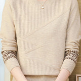 Casual Versatile Crew Neck Jacquard Pullover Knitted Top