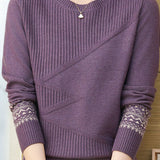 Casual Versatile Crew Neck Jacquard Pullover Knitted Top