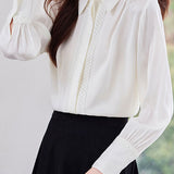 Commuter Versatile Satin Argyle Pattern Open-Front Blouse