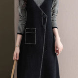 Casual Color-Block Striped Fake Two-Piece Asymmetric Dress