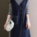 Casual Color-Block Striped Fake Two-Piece Asymmetric Dress