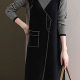 Casual Color-Block Striped Fake Two-Piece Asymmetric Dress