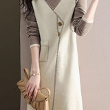 Casual Color-Block Striped Fake Two-Piece Asymmetric Dress