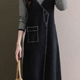 Casual Color-Block Striped Fake Two-Piece Asymmetric Dress