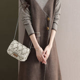 Casual Color-Block Striped Fake Two-Piece Asymmetric Dress