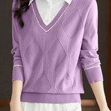 Casual Fake Two-Piece Shirt Collar Knitted Top