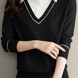 Casual Fake Two-Piece Shirt Collar Knitted Top