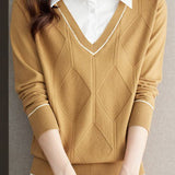 Casual Fake Two-Piece Shirt Collar Knitted Top