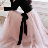 Elegant Temperament Color-Block Patchwork Long-Sleeve Mesh Dress