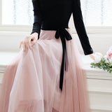 Elegant Temperament Color-Block Patchwork Long-Sleeve Mesh Dress