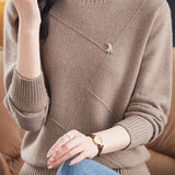 Casual Minimalist Half-High Neck Pullover Long-Sleeve Knitted Top