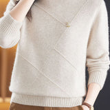 Casual Minimalist Half-High Neck Pullover Long-Sleeve Knitted Top