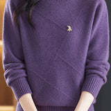 Casual Minimalist Half-High Neck Pullover Long-Sleeve Knitted Top