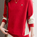 Casual Minimalist Half-High Neck Color-Block Pullover Long-Sleeve Sweater
