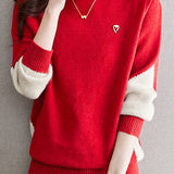 Casual Minimalist Half-High Neck Color-Block Pullover Long-Sleeve Sweater