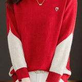 Casual Minimalist Half-High Neck Color-Block Pullover Long-Sleeve Sweater