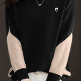 Casual Minimalist Half-High Neck Color-Block Pullover Long-Sleeve Sweater
