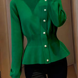Elegant Temperament Half-High Neck Waist-Cinched Pullover Long-Sleeve Knitted Top