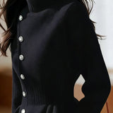 Elegant Temperament Half-High Neck Waist-Cinched Pullover Long-Sleeve Knitted Top