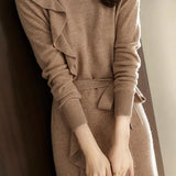 Casual Solid-Color Wave-Hem Long Knitted Dress