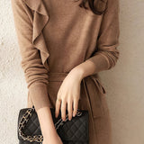 Casual Solid-Color Wave-Hem Long Knitted Dress