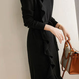 Casual Solid-Color Wave-Hem Long Knitted Dress