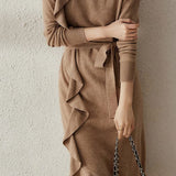 Casual Solid-Color Wave-Hem Long Knitted Dress