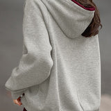 Casual Color-Block Drawstring Hooded Sweatshirt