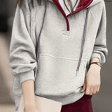 Casual Color-Block Drawstring Hooded Sweatshirt