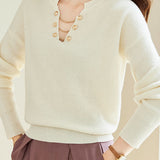 Casual Chain Design V-Neck Knitted Top