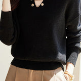 Casual Chain Design V-Neck Knitted Top
